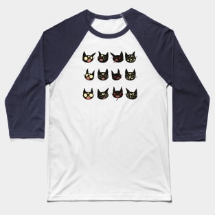 Creepy Cute Black Cat Faces Baseball T-Shirt